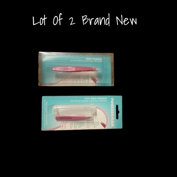 Tweezerman Slant Tweezers Pink Mini & Full Size brand-new in package Lot of 2 - Picture 1 of 1